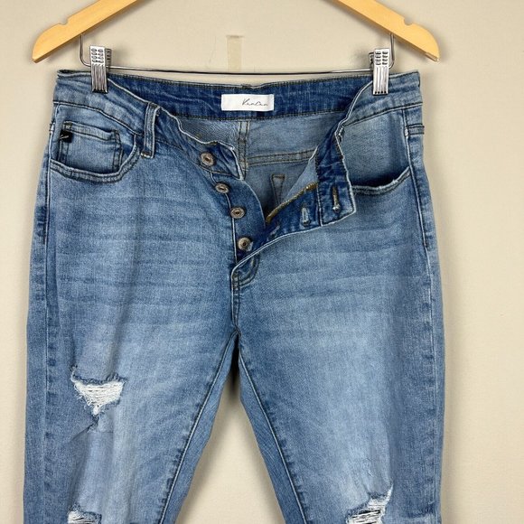 KanCan Jeans Womens 11/29 Blue Girlfriend‎ Mid Rise Distressed Denim Button Fly - Picture 6 of 12